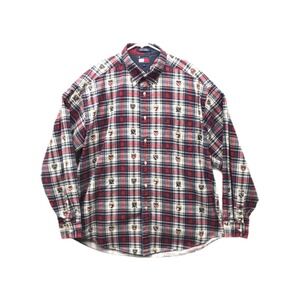 Tommy Hilfiger Long Sleeve Button-Down Chest Pocket Plaid Crest Shirt Size XL